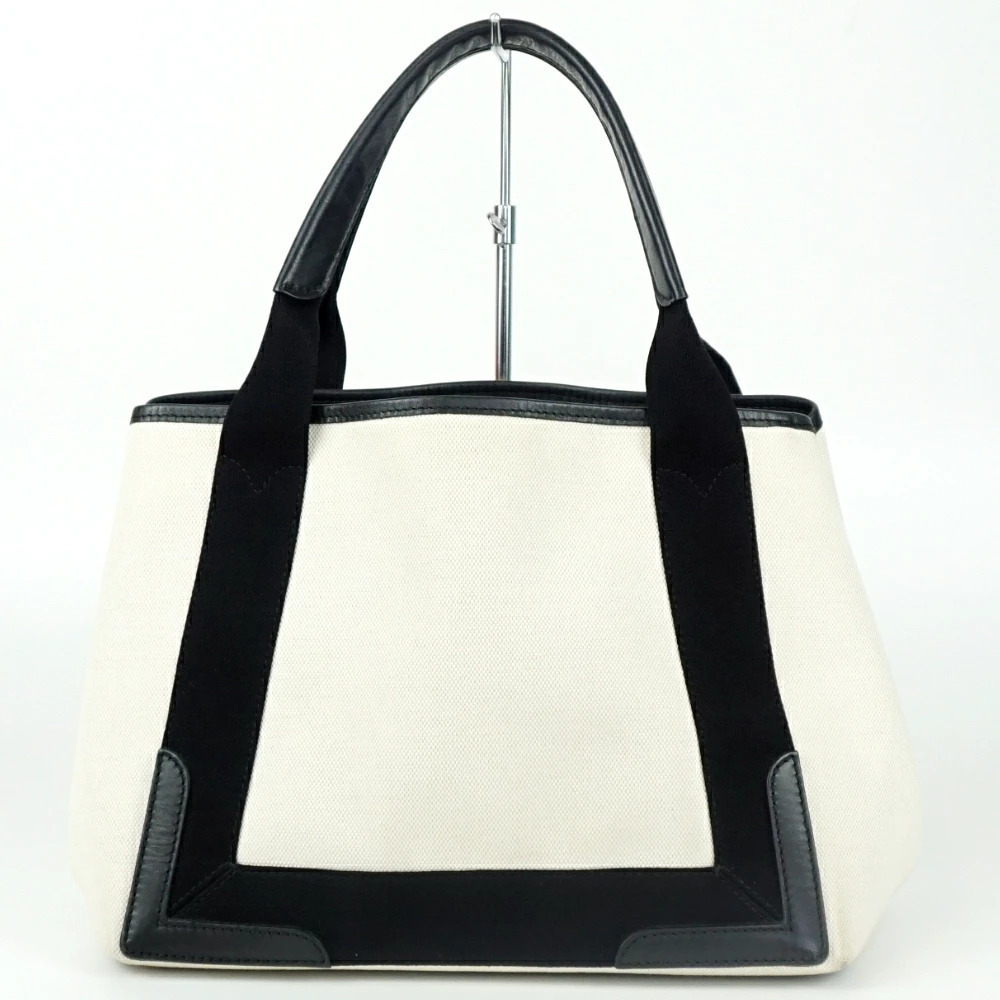 Balenciaga Navy Blue Cabas Tote Bag x Black Canvas Leather